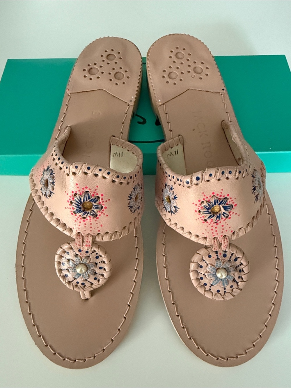 Jack Rogers Blush Pink / Nude Hand painted  Leather Thong Sandals
